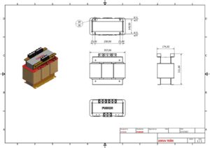 Sơ đồ bản vẽ kỹ thuật Biến áp trần 3 pha tự ngẫu 20KVA 380V/220V-200V FUSHIN