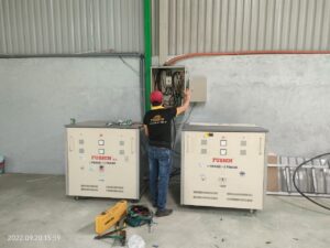 Biến áp 1 pha ra 3 pha 380V 100HP cho xưởng sơn tĩnh điện tại Tân Uyên, Bình Dương